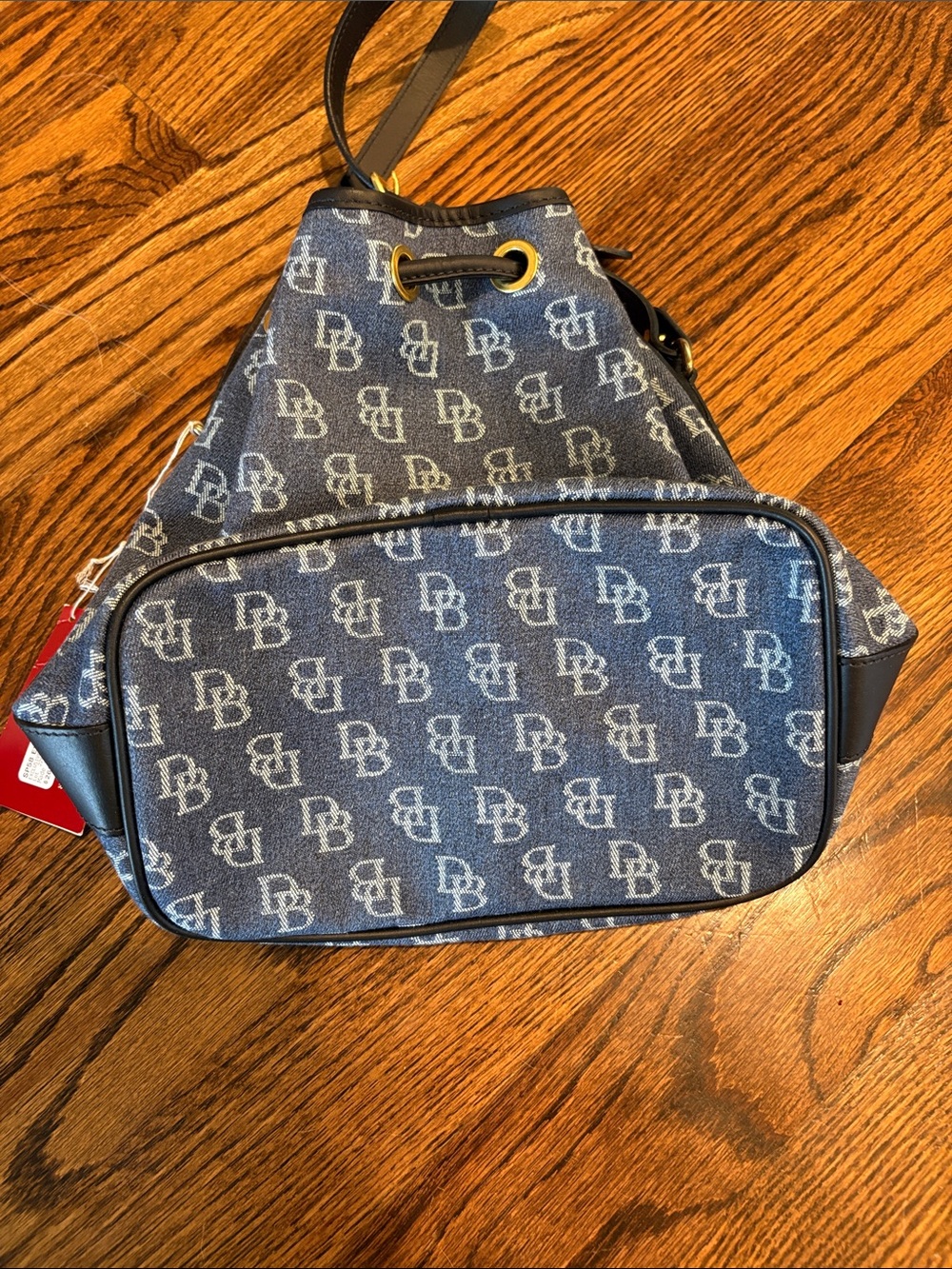 Dooney & Bourke Navy DB Monogram Drawstring Shoulder Bag NWT - Picture 9 of 11
